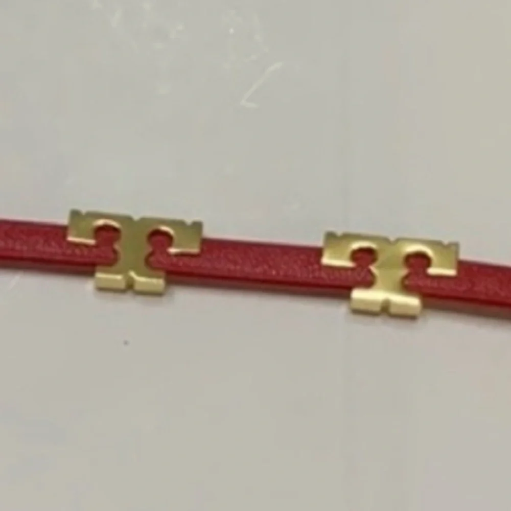 Tory Burch Red leather wrap and Gold single Ts logo Bracelet - Picture 6 of 6